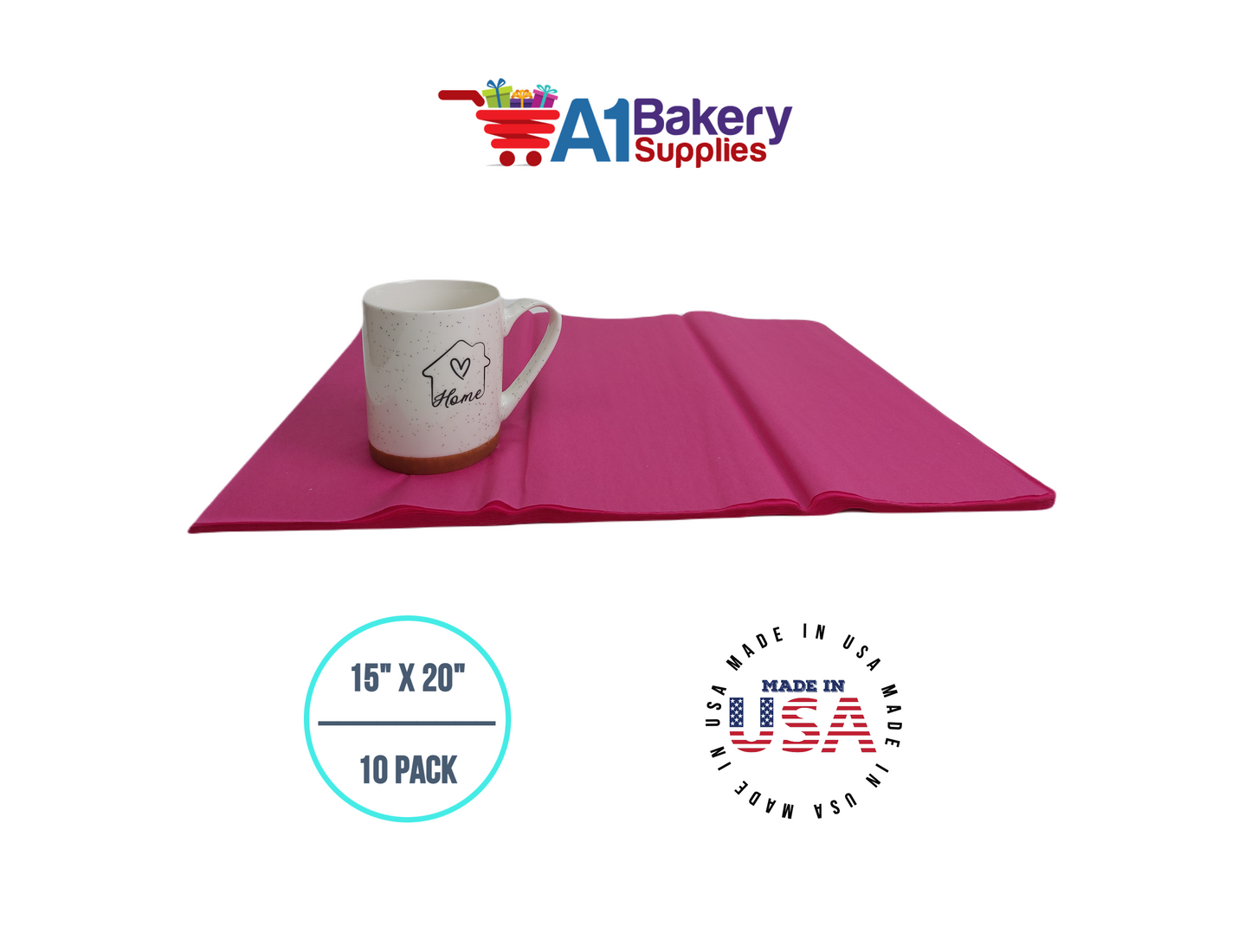 Cerise Pink Tissue Paper Squares, Bulk 10 Sheets, Premium Gift Wrap and Art Supplies for Birthdays, Holidays, or Presents by A1BakerySupplies, Large 15 Inch x 20 Inch