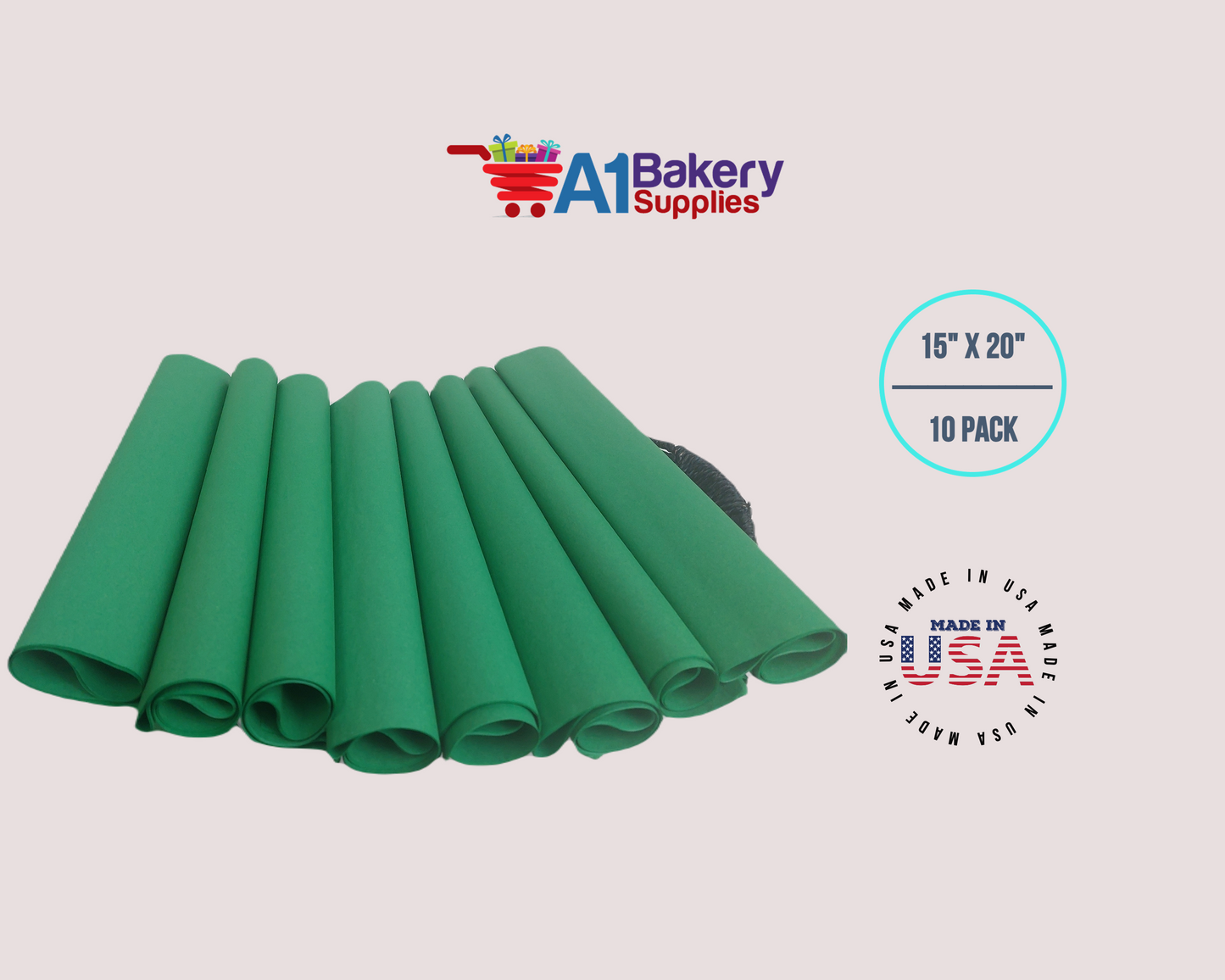 Festive Gren Tissue Paper Squares, Bulk 10 Sheets, Premium Gift Wrap and Art Supplies for Birthdays, Holidays, or Presents by A1BakerySupplies, Large 15 Inch x 20 Inch