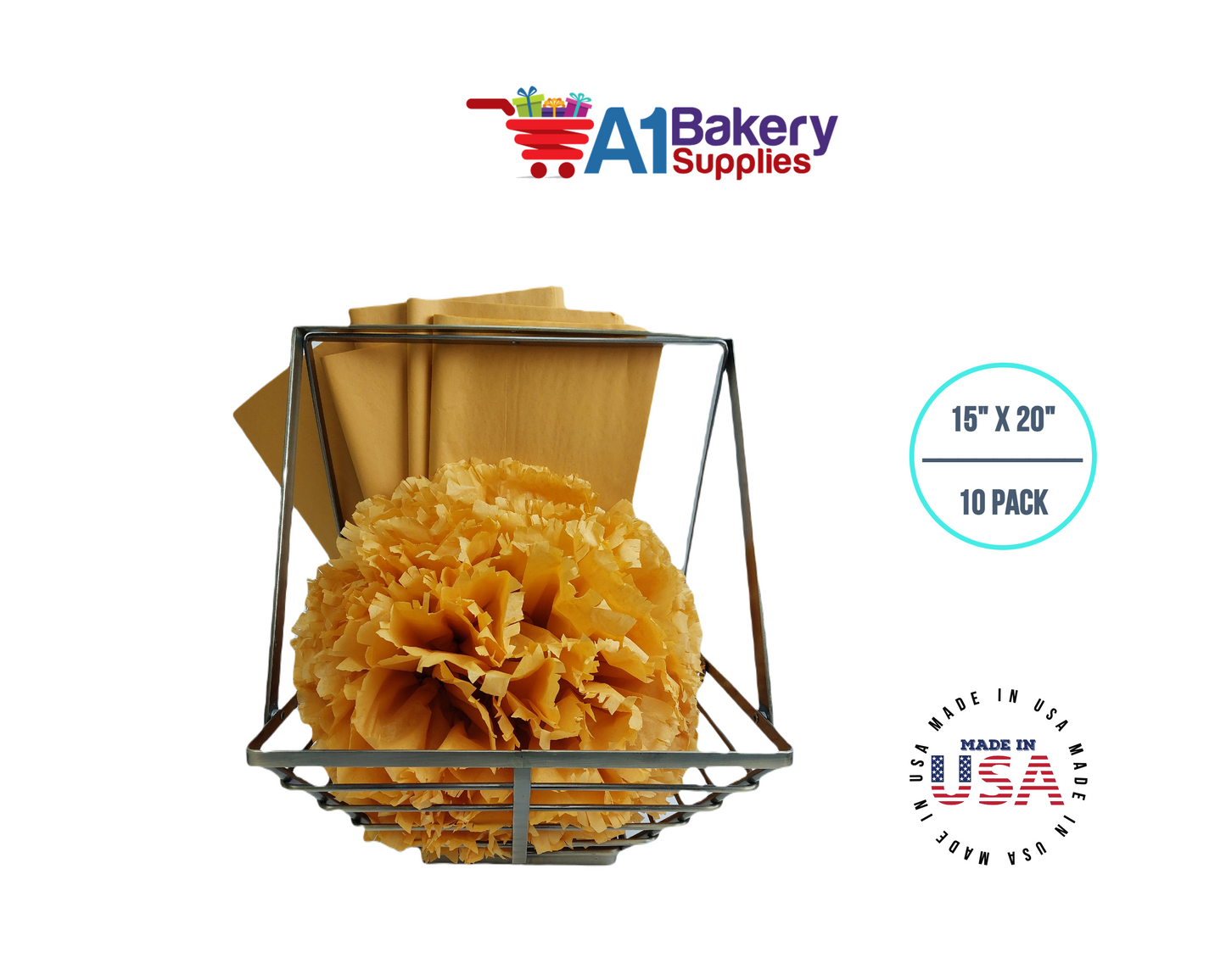 Noble gold Tissue Paper Squares, Bulk 10 Sheets, Premium Gift Wrap and Art Supplies for Birthdays, Holidays, or Presents by A1BakerySupplies, Large 15 Inch x 20 Inch