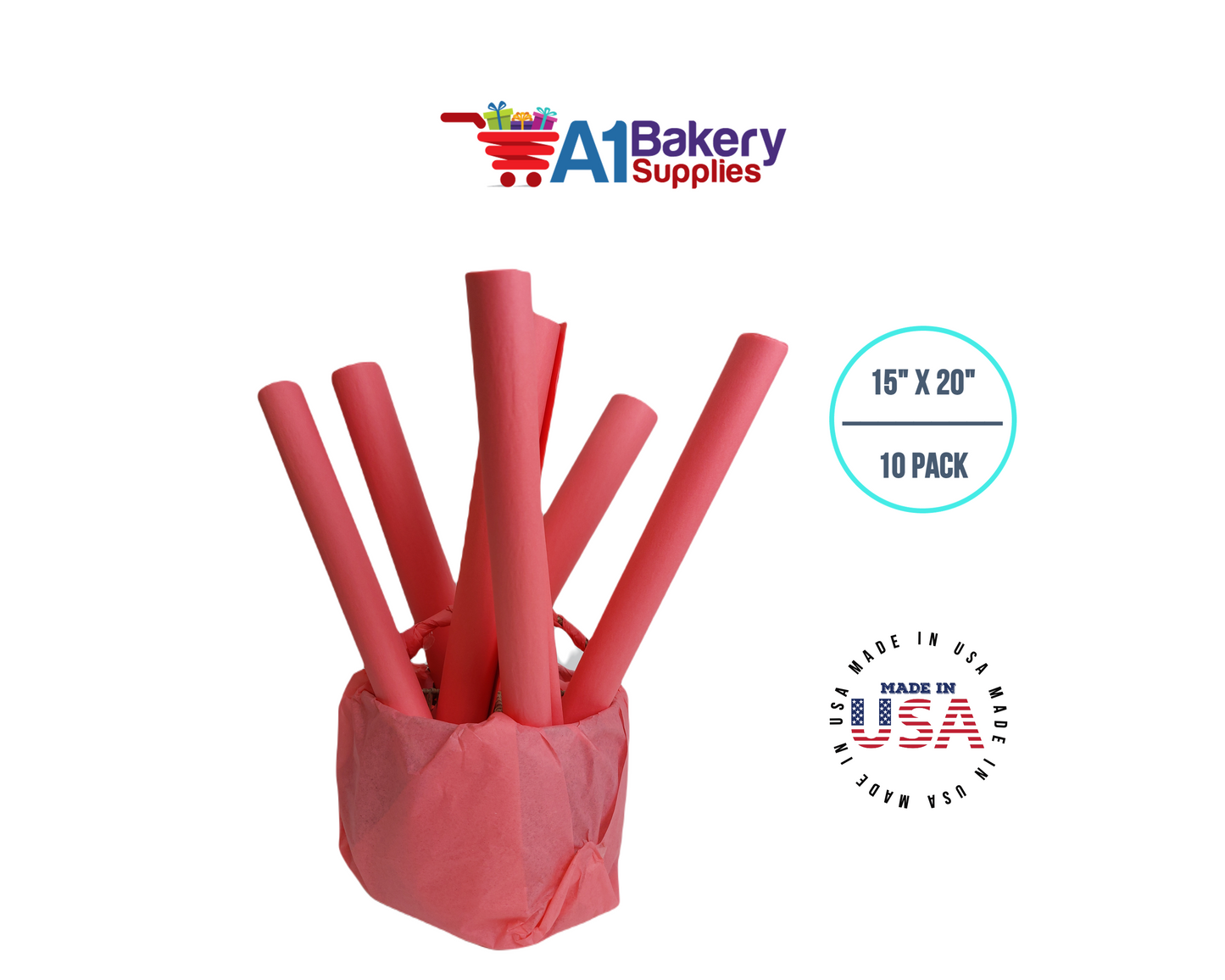 Coral Rose Tissue Paper Squares, Bulk 10 Sheets, Premium Gift Wrap and Art Supplies for Birthdays, Holidays, or Presents by A1BakerySupplies, Small 15 Inch x 20 Inch