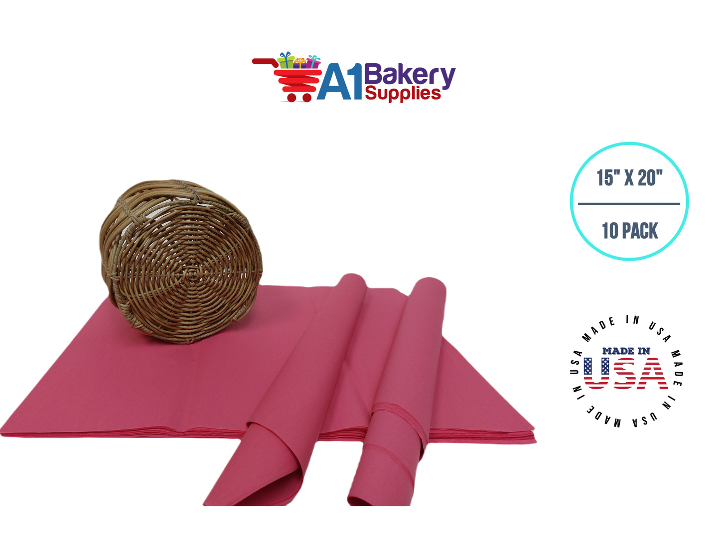 Azalea Pink Tissue Paper Squares, Bulk 10 Sheets, Premium Gift Wrap and Art Supplies for Birthdays, Holidays, or Presents by A1BakerySupplies, Large 15 Inch x 20 Inch