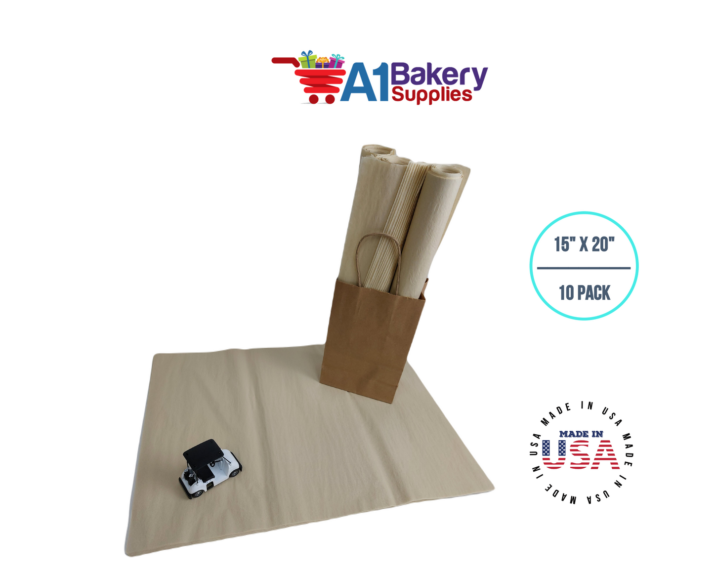 Parchment Tissue Paper Squares, Bulk 10 Sheets, Premium Gift Wrap and Art Supplies for Birthdays, Holidays, or Presents by A1BakerySupplies, Large 15 Inch x 20 Inch