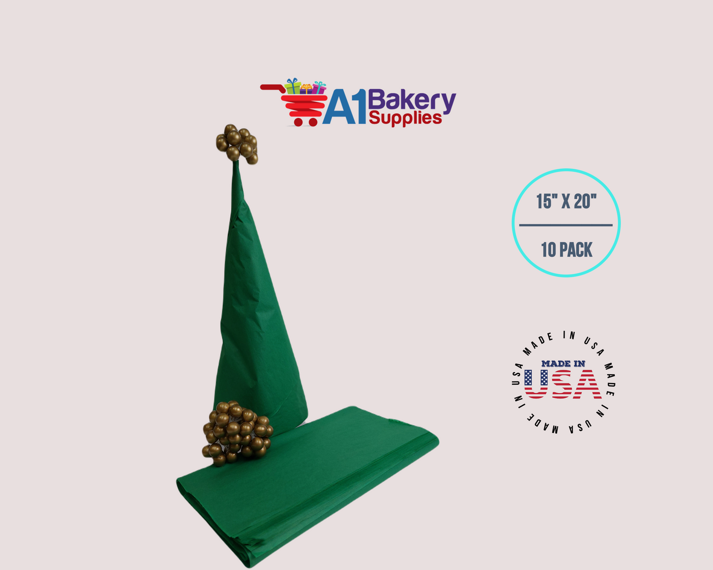 Emeralad Green Tissue Paper Squares, Bulk 10 Sheets, Premium Gift Wrap and Art Supplies for Birthdays, Holidays, or Presents by A1BakerySupplies, Large 15 Inch x 20 Inch