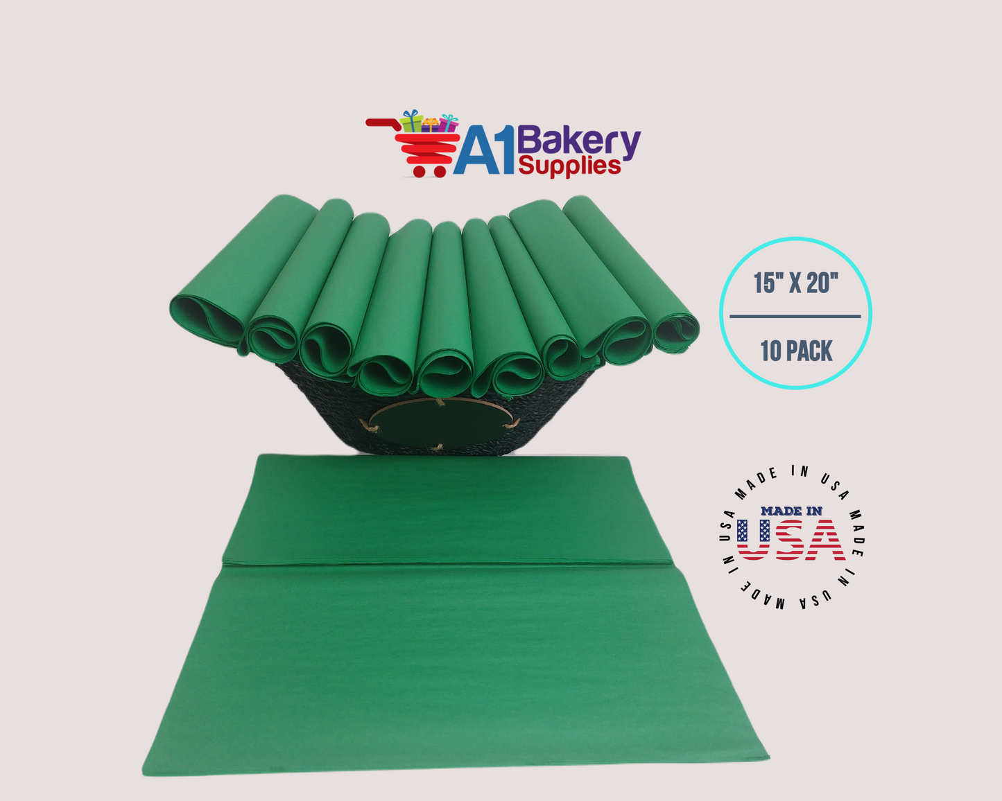 Festive Gren Tissue Paper Squares, Bulk 10 Sheets, Premium Gift Wrap and Art Supplies for Birthdays, Holidays, or Presents by A1BakerySupplies, Large 15 Inch x 20 Inch