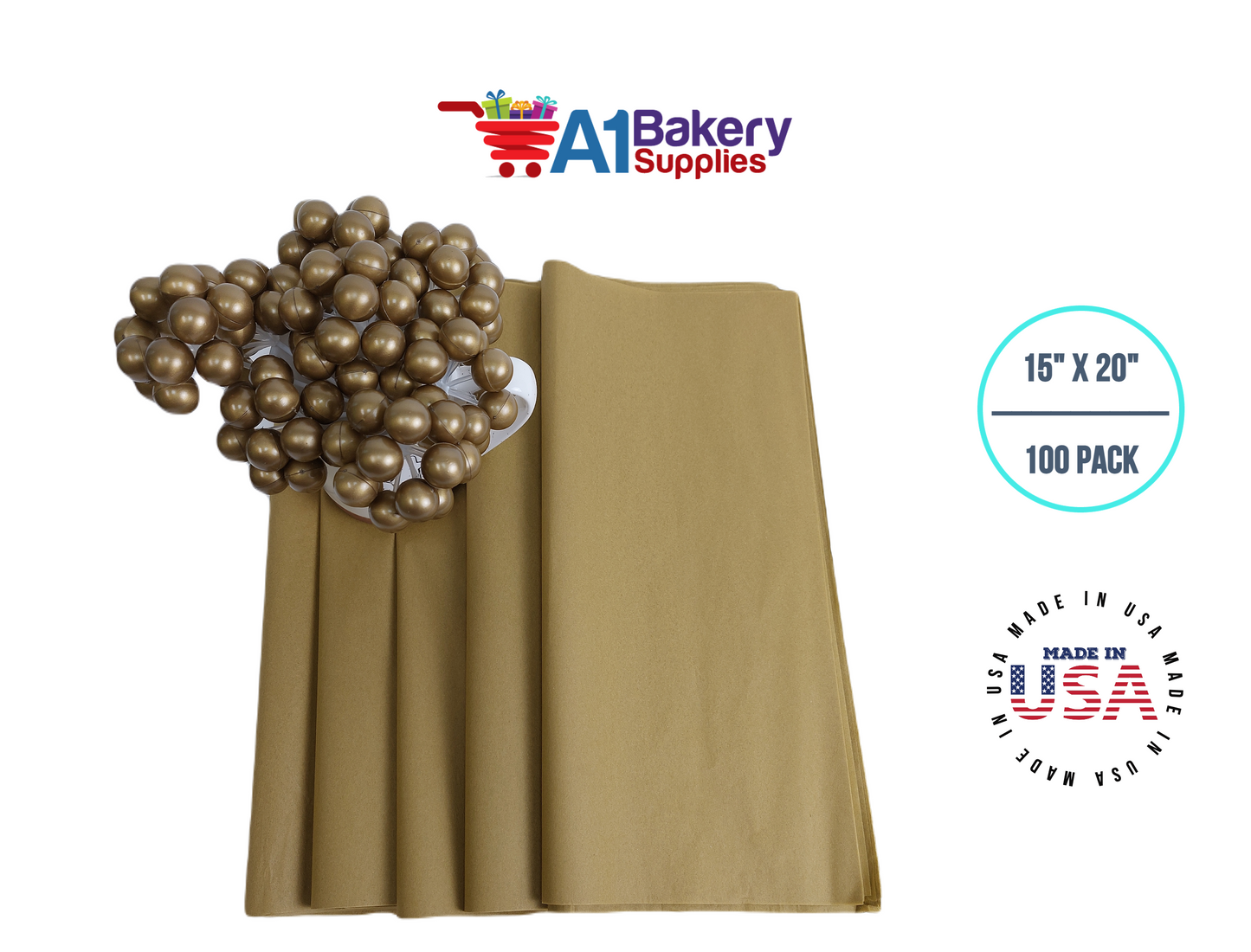 Antique Gold Tissue Paper 15 Inch x 20 Inch - 100 Sheets Pack