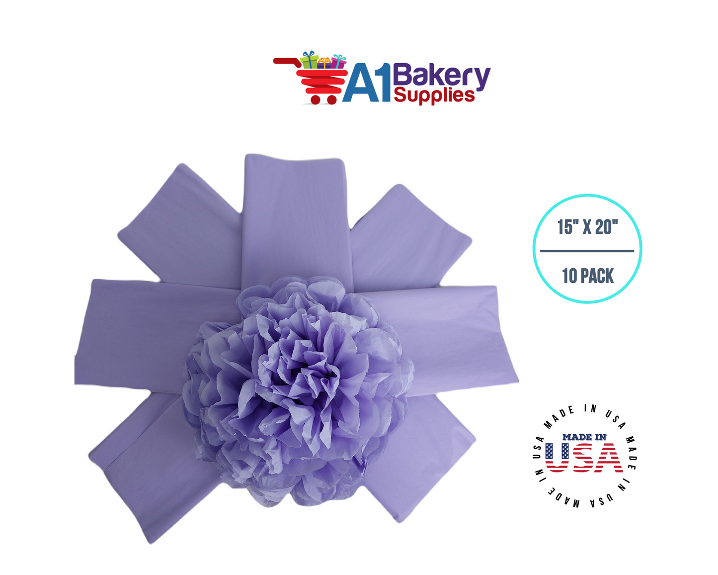 Soft Lavender Tissue Paper Squares, Bulk 10 Sheets, Premium Gift Wrap and Art Supplies for Birthdays, Holidays, or Presents by A1BakerySupplies, Large 15 Inch x 20 Inch