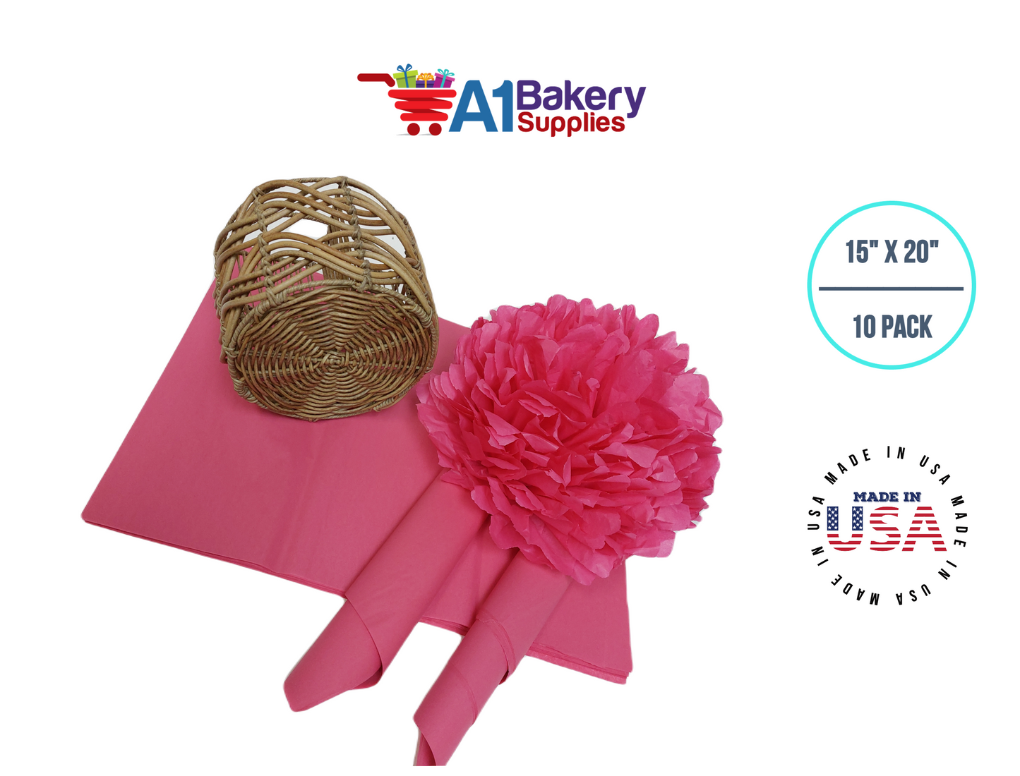 Azalea Pink Tissue Paper Squares, Bulk 10 Sheets, Premium Gift Wrap and Art Supplies for Birthdays, Holidays, or Presents by A1BakerySupplies, Large 15 Inch x 20 Inch