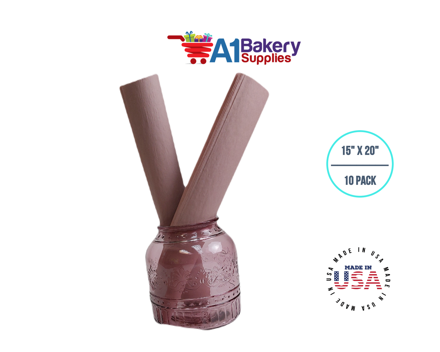 Rose gold Tissue Paper Squares, Bulk 10 Sheets, Premium Gift Wrap and Art Supplies for Birthdays, Holidays, or Presents by A1BakerySupplies, Large 15 Inch x 20 Inch