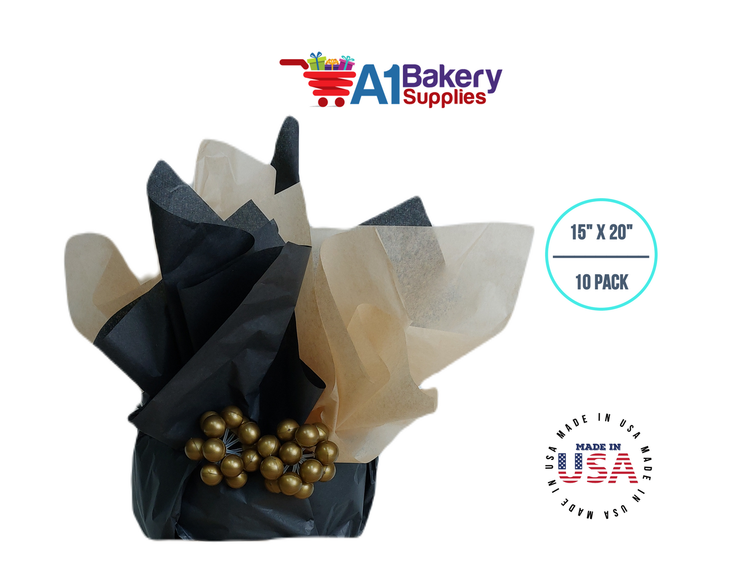 Solid Craft Tissue Paper Squares, Bulk10 Sheets, Premium Gift Wrap and Art Supplies for Birthdays, Holidays, or Presents by A1BakerySupplies, Small 15 Inch x 20 Inch