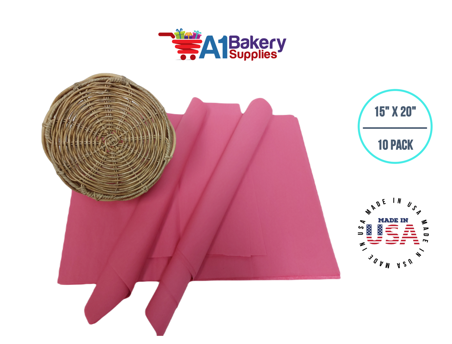 Azalea Pink Tissue Paper Squares, Bulk 10 Sheets, Premium Gift Wrap and Art Supplies for Birthdays, Holidays, or Presents by A1BakerySupplies, Large 15 Inch x 20 Inch