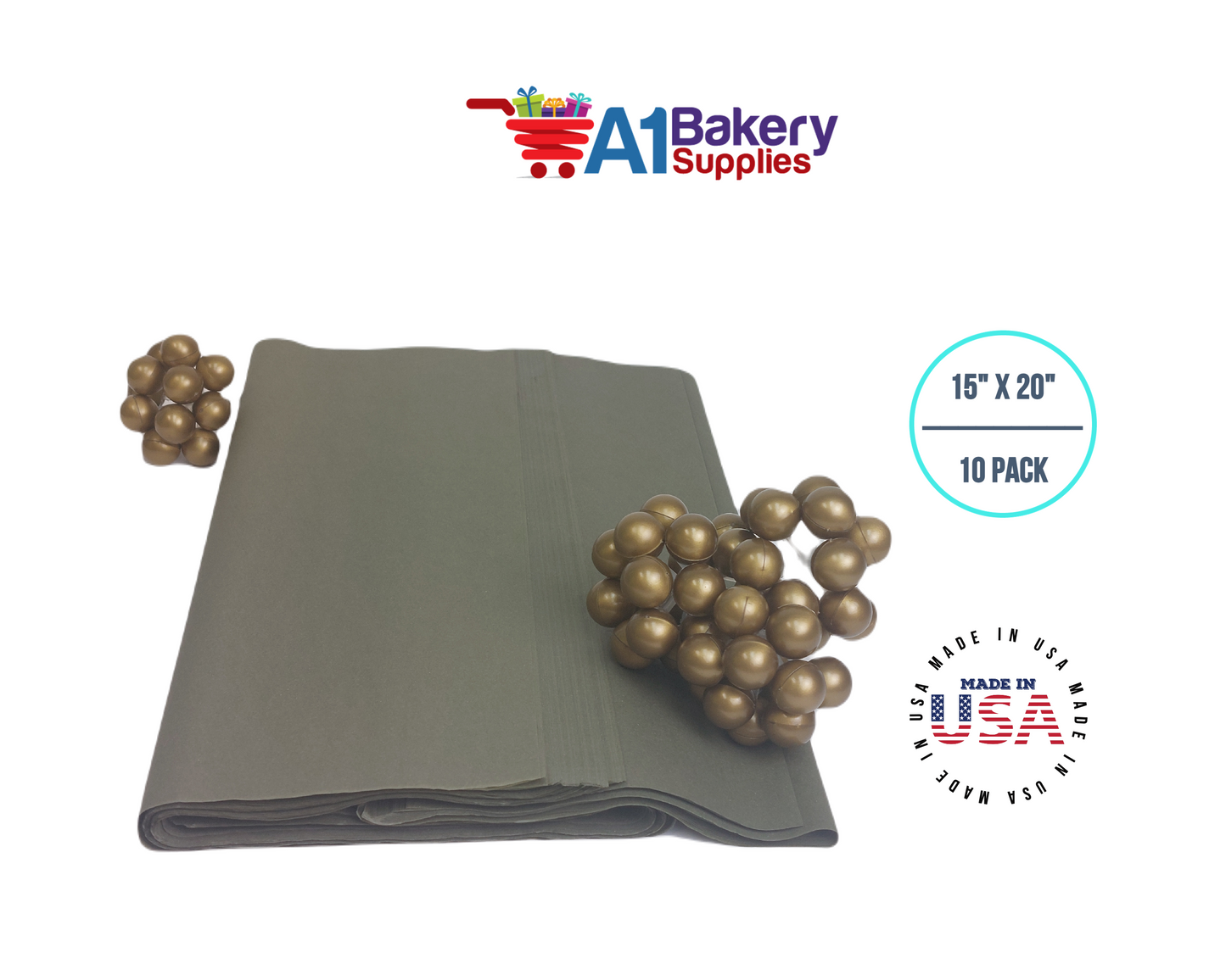 Tapestry Green Tissue Paper Squares, Bulk 10 Sheets, Premium Gift Wrap and Art Supplies for Birthdays, Holidays, or Presents by A1BakerySupplies, Small 15 Inch x 20 Inch