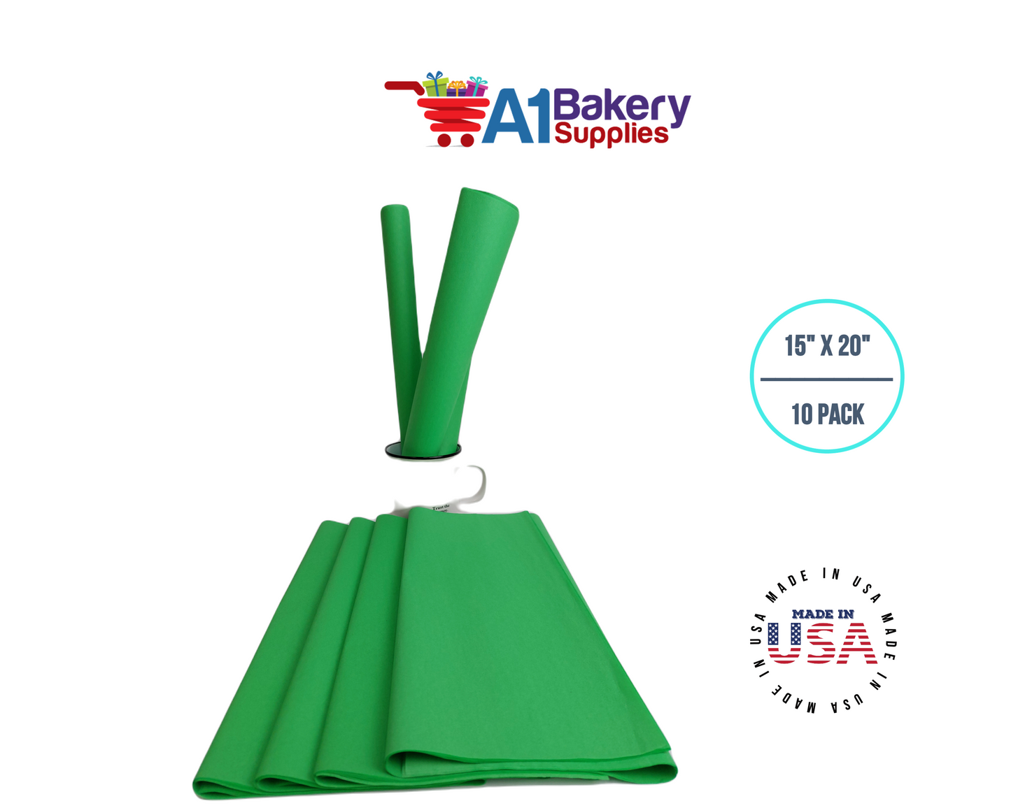 Groovy Green  Tissue Paper Squares, Bulk 10 Sheets, Premium Gift Wrap and Art Supplies for Birthdays, Holidays, or Presents by A1BakerySupplies, small 15 Inch x 20 Inch