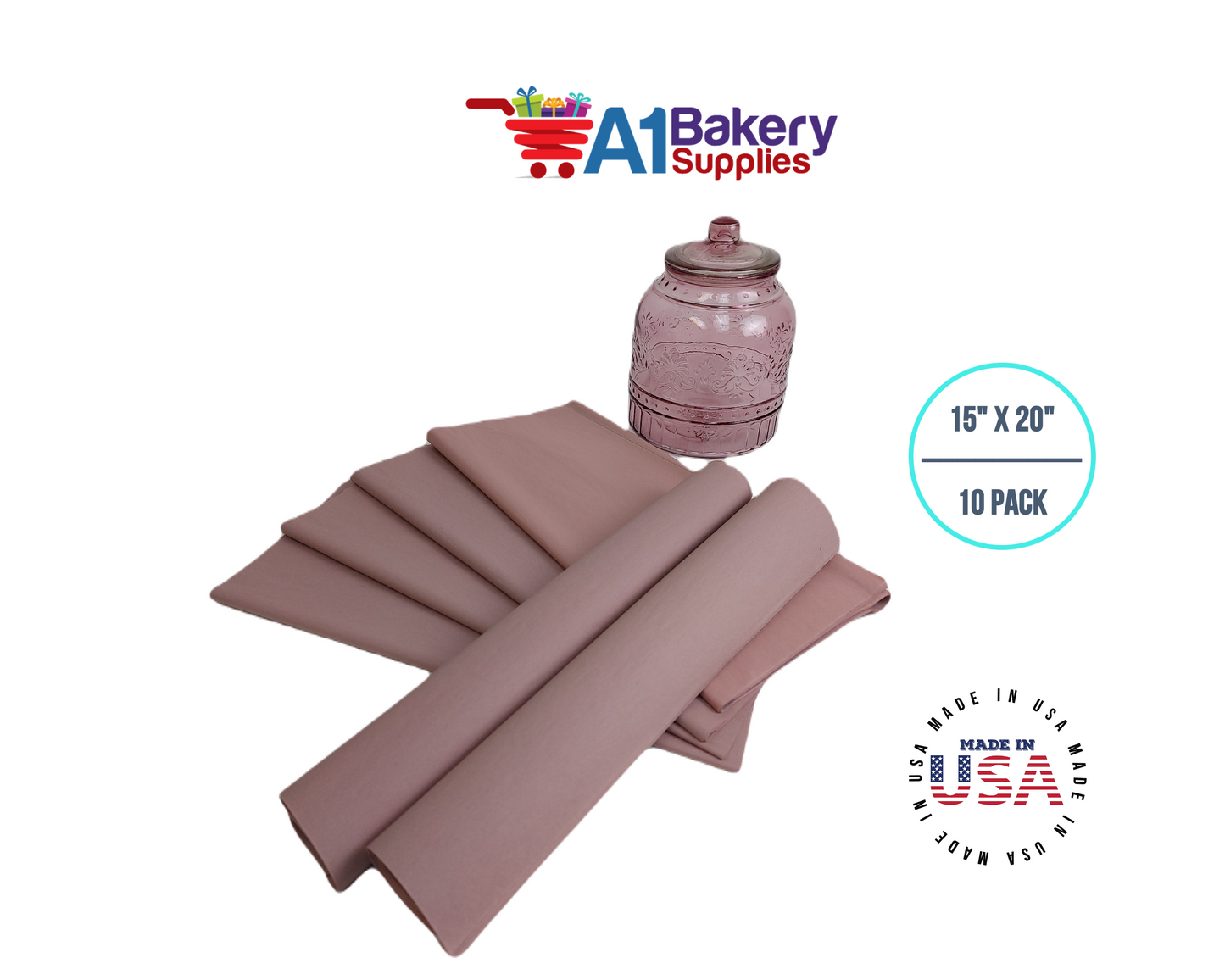 Rose gold Tissue Paper Squares, Bulk 10 Sheets, Premium Gift Wrap and Art Supplies for Birthdays, Holidays, or Presents by A1BakerySupplies, Large 15 Inch x 20 Inch