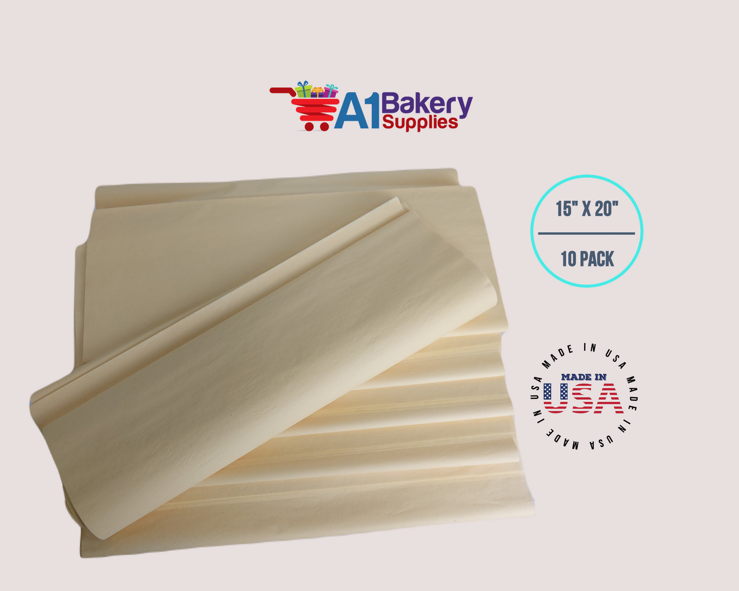 French Vanilla  Tissue Paper Squares, Bulk 10 Sheets, Premium Gift Wrap and Art Supplies for Birthdays, Holidays, or Presents by A1BakerySupplies, Large 15 Inch x 20 Inch