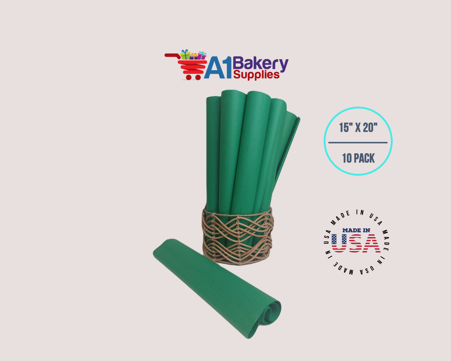 Festive Gren Tissue Paper Squares, Bulk 10 Sheets, Premium Gift Wrap and Art Supplies for Birthdays, Holidays, or Presents by A1BakerySupplies, Large 15 Inch x 20 Inch