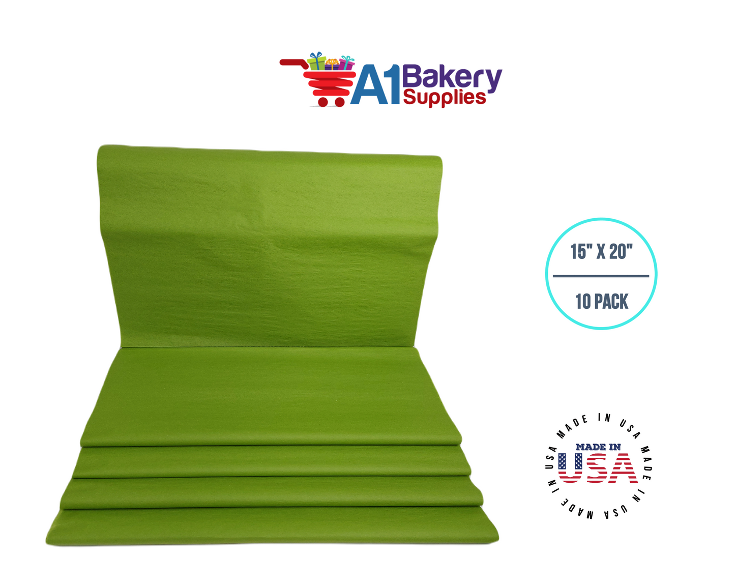 Oasis Green Tissue Paper Squares, Bulk 10 Sheets, Premium Gift Wrap and Art Supplies for Birthdays, Holidays, or Presents by A1BakerySupplies, Large 15 Inch x 20 Inch