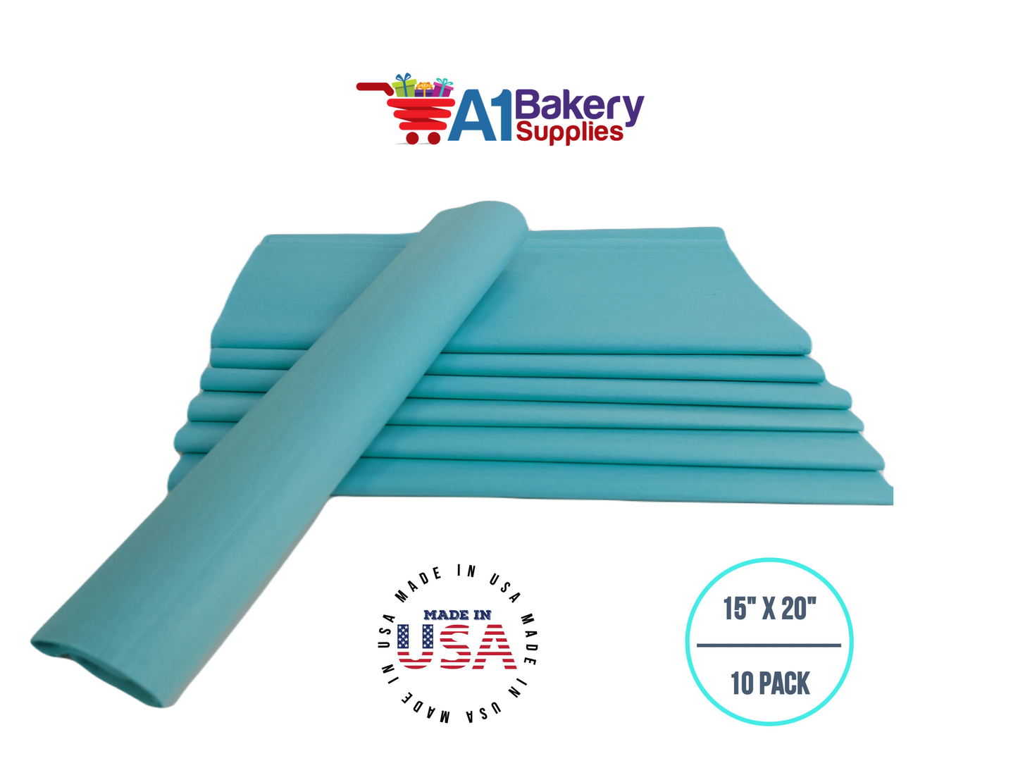 Aqua Blue Tissue Paper Squares, Bulk 10 Sheets, Premium Gift Wrap and Art Supplies for Birthdays, Holidays, or Presents by A1BakerySupplies, Small 15 Inch x 20 Inch
