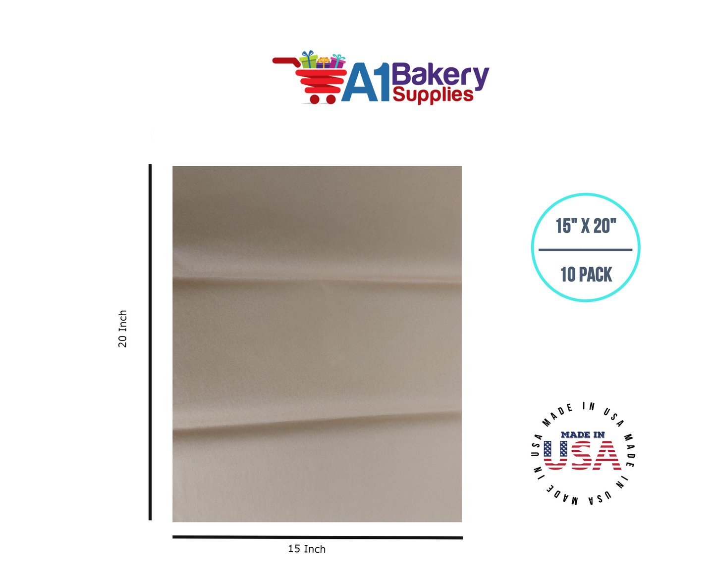 Solid Craft Tissue Paper Squares, Bulk10 Sheets, Premium Gift Wrap and Art Supplies for Birthdays, Holidays, or Presents by A1BakerySupplies, Small 15 Inch x 20 Inch