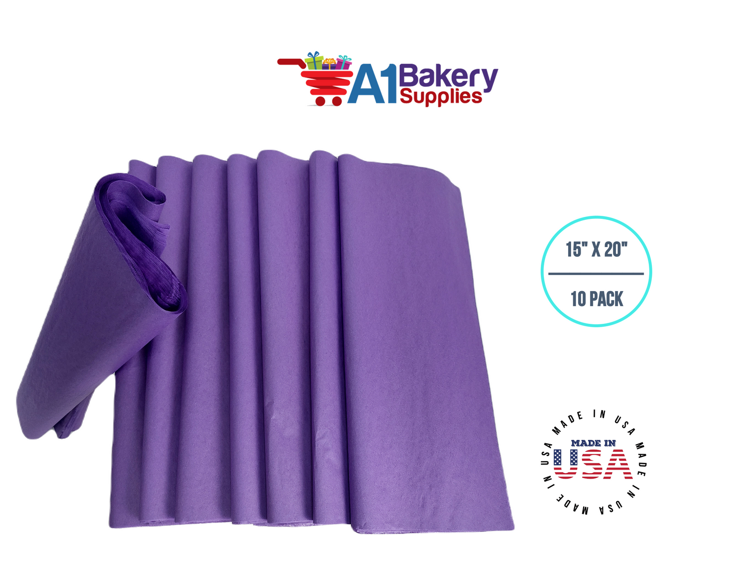 Purple Tissue Paper Squares, Bulk 10 Sheets, Premium Gift Wrap and Art Supplies for Birthdays, Holidays, or Presents by A1BakerySupplies, Large 15 Inch x 20 Inch