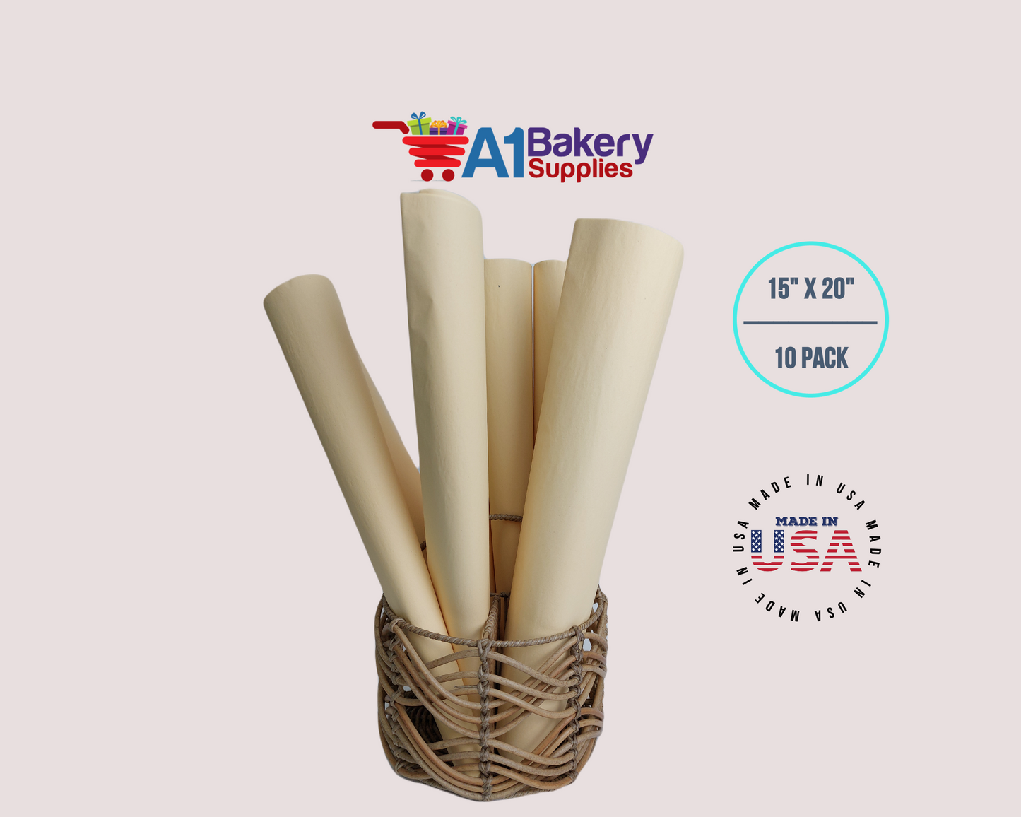 French Vanilla  Tissue Paper Squares, Bulk 10 Sheets, Premium Gift Wrap and Art Supplies for Birthdays, Holidays, or Presents by A1BakerySupplies, Large 15 Inch x 20 Inch