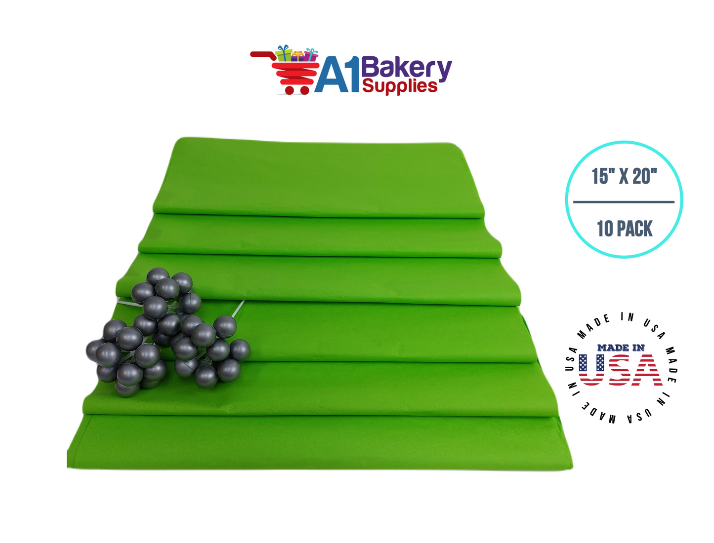 Bright Lime Tissue Paper Squares, Bulk 10 Sheets, Premium Gift Wrap and Art Supplies for Birthdays, Holidays, or Presents by A1BakerySupplies, Small 15 Inch x 20 Inch