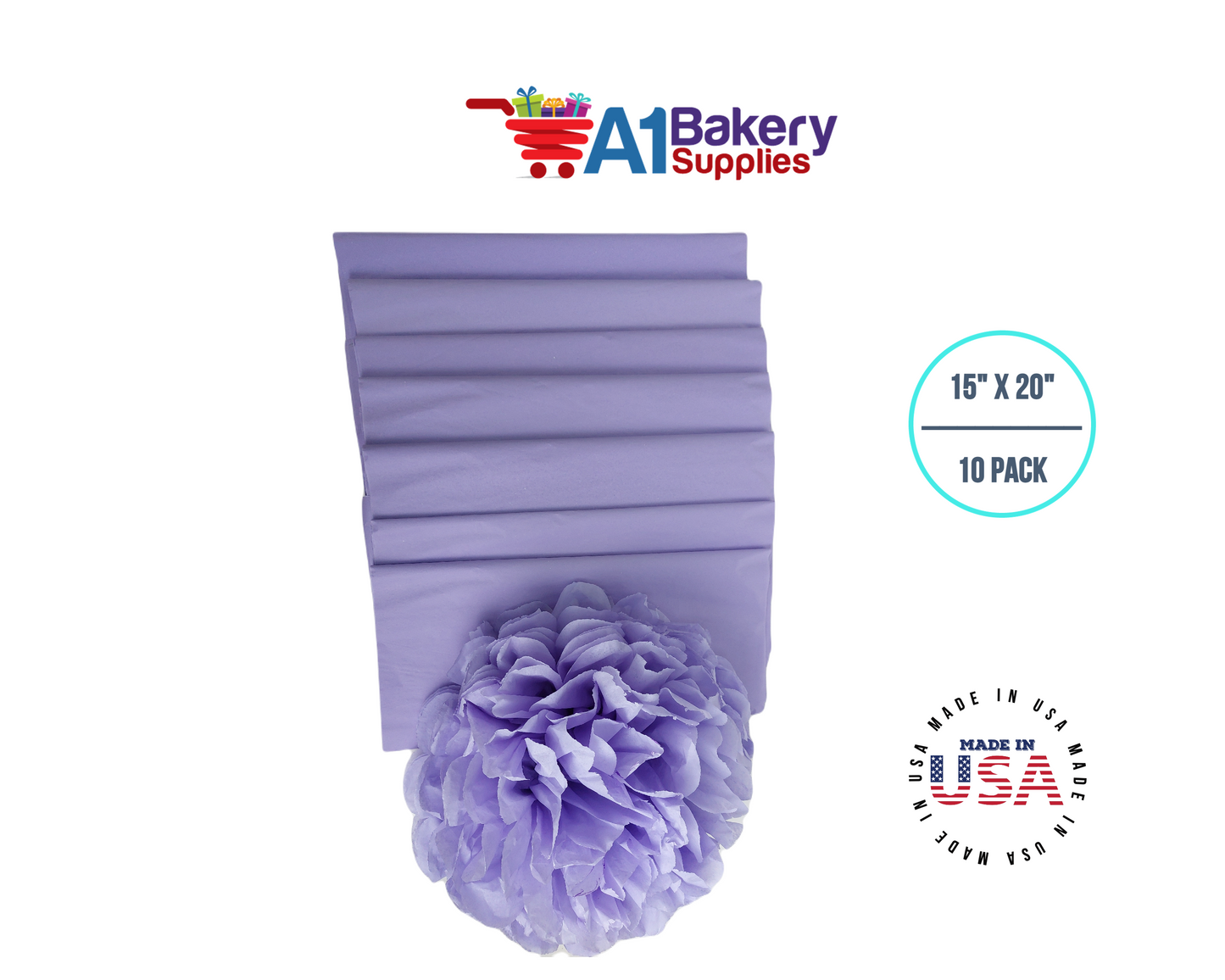 Soft Lavender Tissue Paper Squares, Bulk 10 Sheets, Premium Gift Wrap and Art Supplies for Birthdays, Holidays, or Presents by A1BakerySupplies, Large 15 Inch x 20 Inch