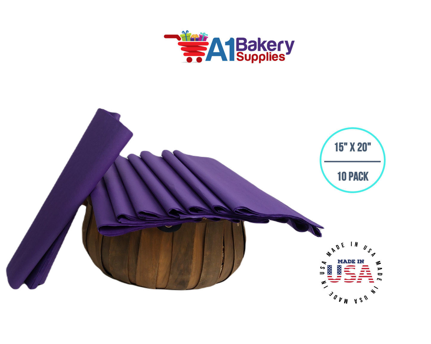 Purple Tissue Paper Squares, Bulk 10 Sheets, Premium Gift Wrap and Art Supplies for Birthdays, Holidays, or Presents by A1BakerySupplies, Large 15 Inch x 20 Inch