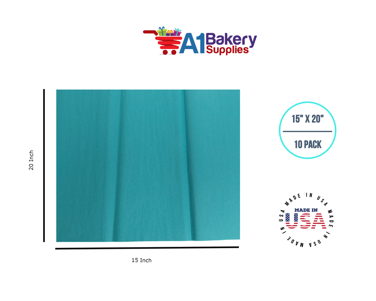 Teal Tissue Paper Squares, Bulk 10 Sheets, Premium Gift Wrap and Art Supplies for Birthdays, Holidays, or Presents by A1BakerySupplies, Small 15 Inch x 20 Inch
