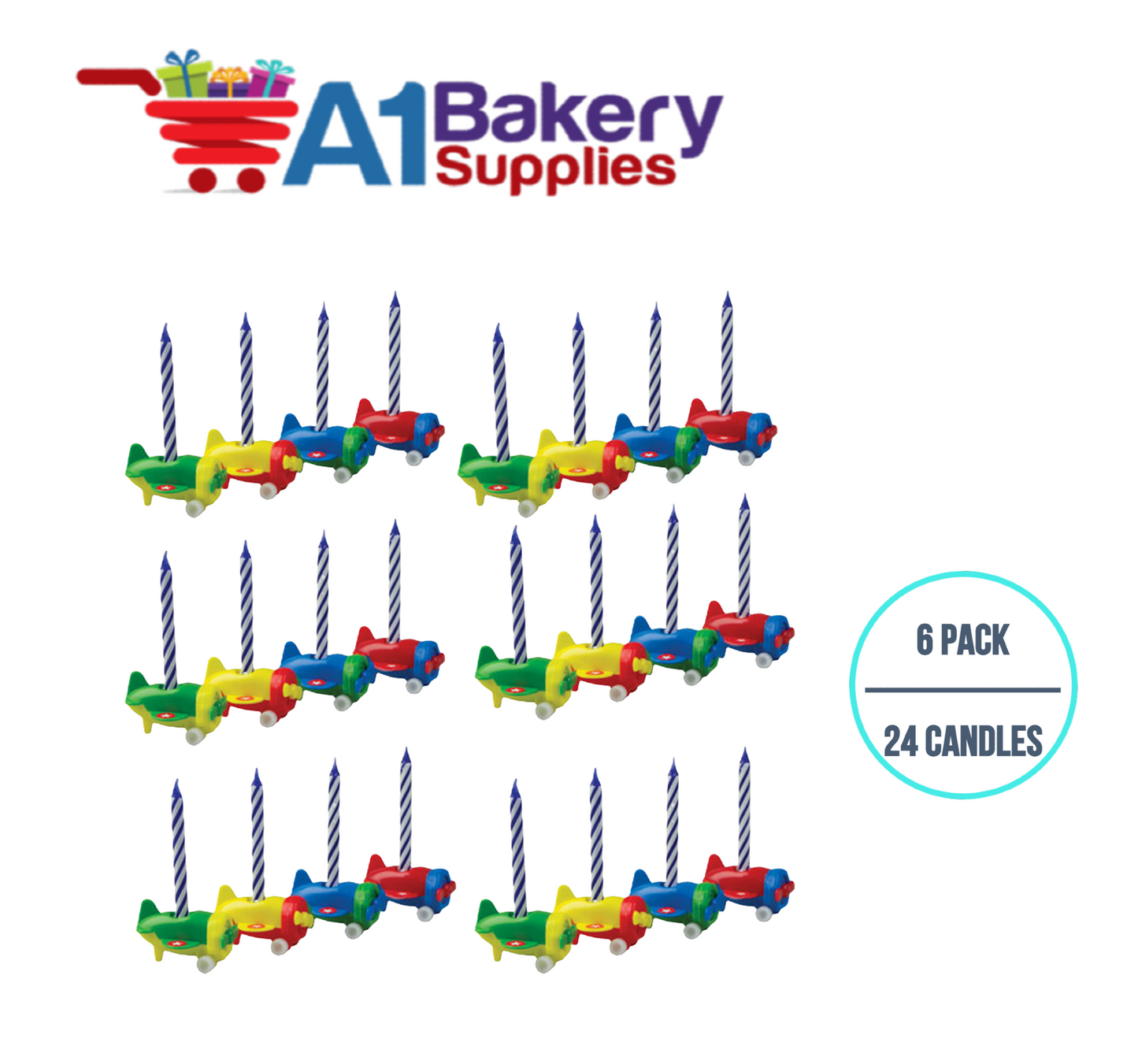 A1BakerySupplies Airplane Candleholder Sets 6 pack for Birthday Cake Decorations and Anniversary