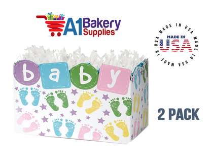 Baby Steps Basket Box, Theme Gift Box, Small 6.75 (Length) x 4 (Width) x 5 (Height), 2 Pack