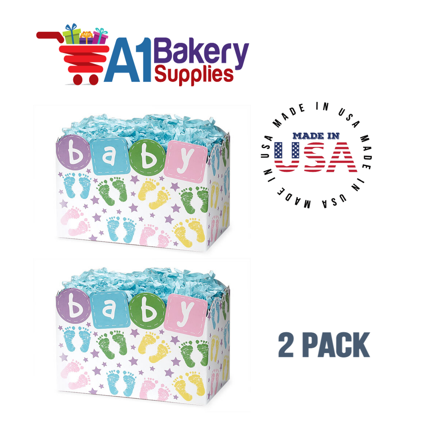 Baby Steps Basket Box, Theme Gift Box, Large 10.25 (Length) x 6 (Width) x 7.5 (Height), 2 Pack