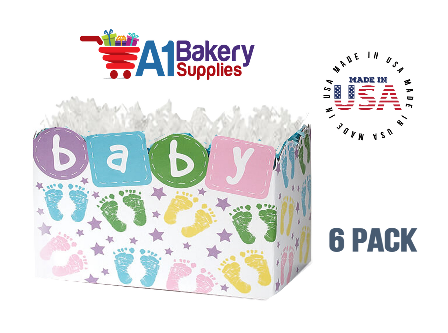 Baby Steps Basket Box, Theme Gift Box, Small 6.75 (Length) x 4 (Width) x 5 (Height), 6 Pack