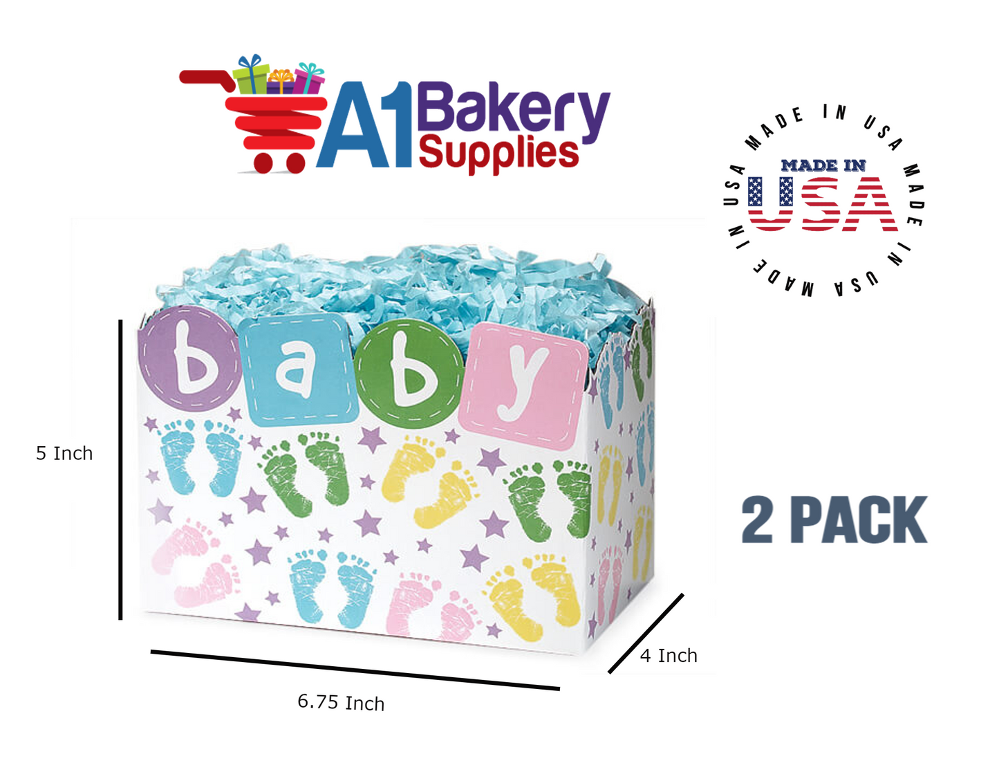 Baby Steps Basket Box, Theme Gift Box, Small 6.75 (Length) x 4 (Width) x 5 (Height), 2 Pack
