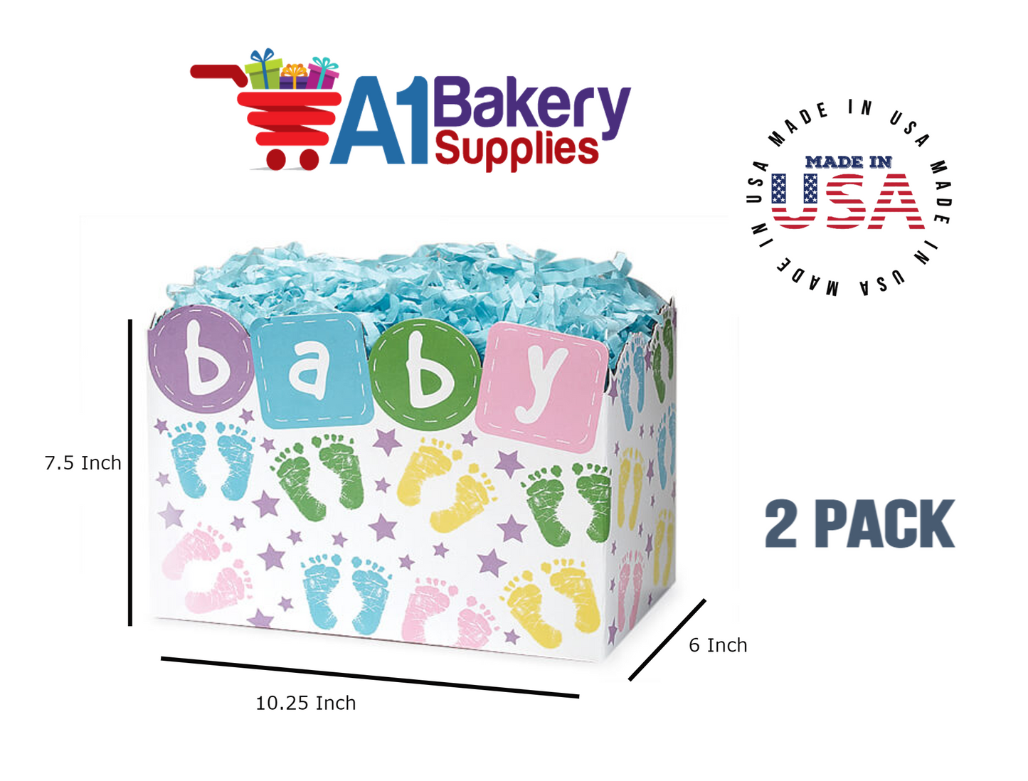 Baby Steps Basket Box, Theme Gift Box, Large 10.25 (Length) x 6 (Width) x 7.5 (Height), 2 Pack