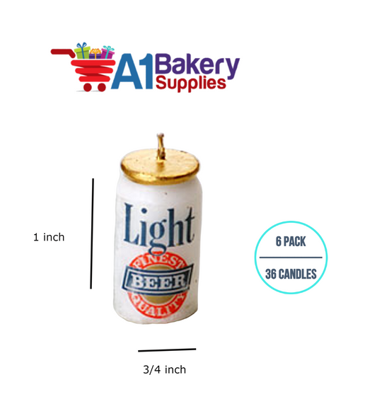 A1BakerySupplies Beer Can Novelty Candles 6 pack for Birthday Cake Decorations and Anniversary