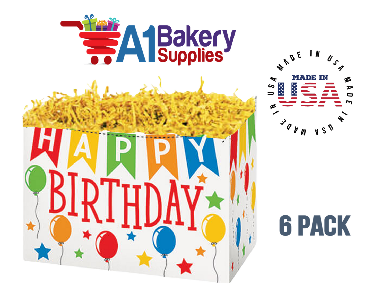 Birthday Banner Basket Box, Theme Gift Box, Large 10.25 (Length) x 6 (Width) x 7.5 (Height), 6 Pack