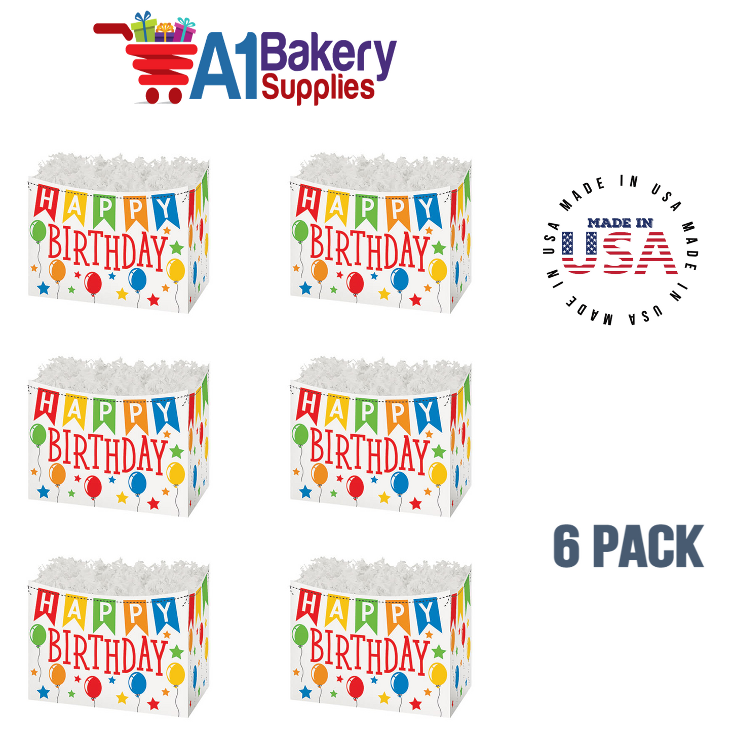 Birthday Banner Basket Box, Theme Gift Box, Small 6.75 (Length) x 4 (Width) x 5 (Height), 6 Pack