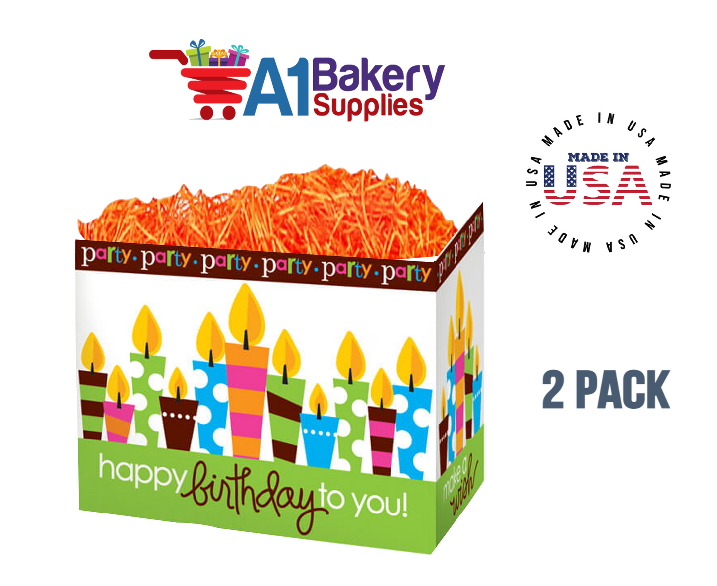 Birthday Party Basket Box, Theme Gift Box, Large 10.25 (Length) x 6 (Width) x 7.5 (Height), 2 Pack