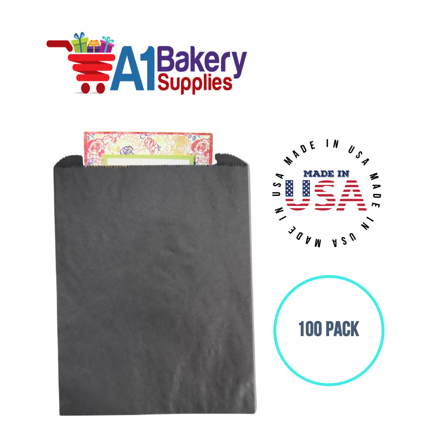 Black Flat Merchandise Bags, Small, 100 Pack - 8.5"x11"
