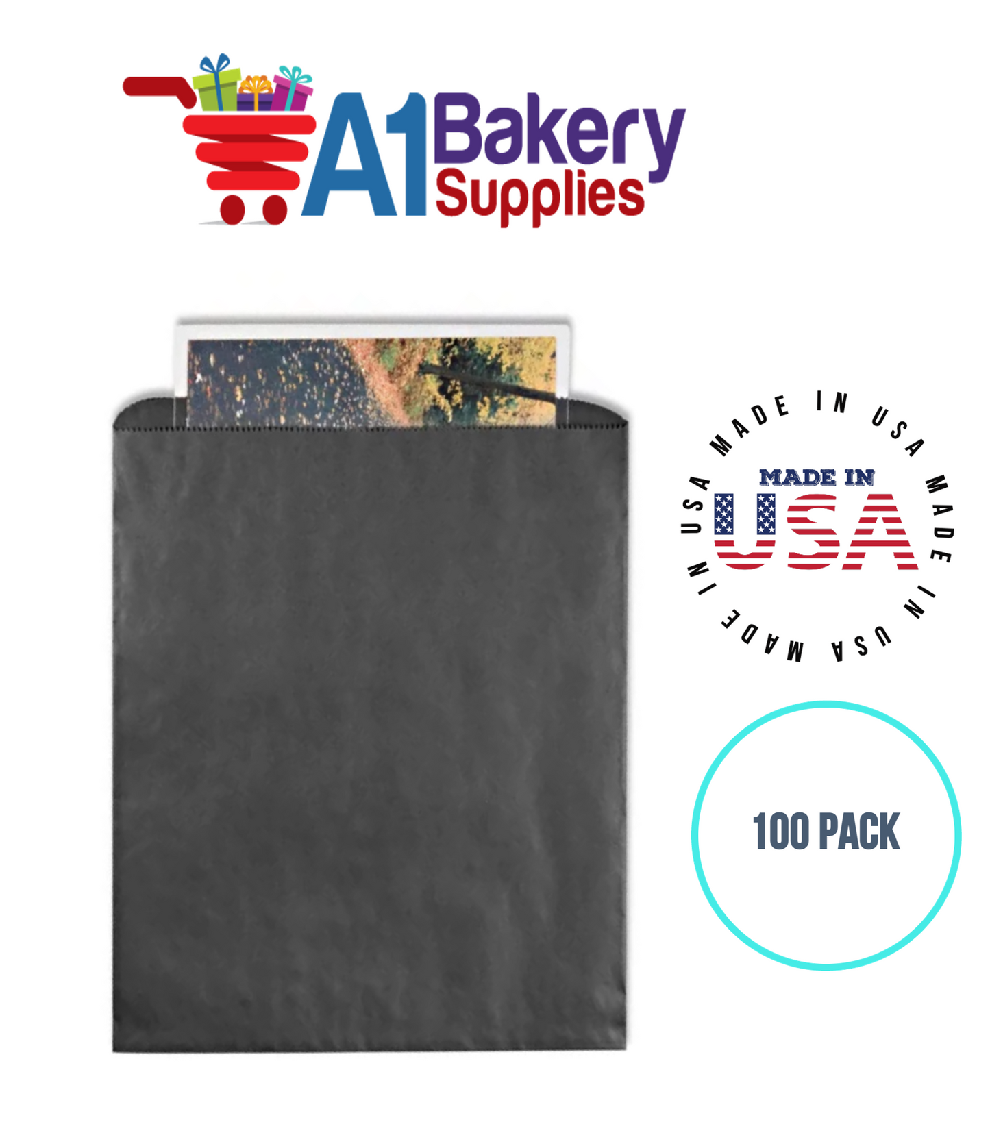 Black Flat Merchandise Bags, Small, 100 Pack - 10"x13"