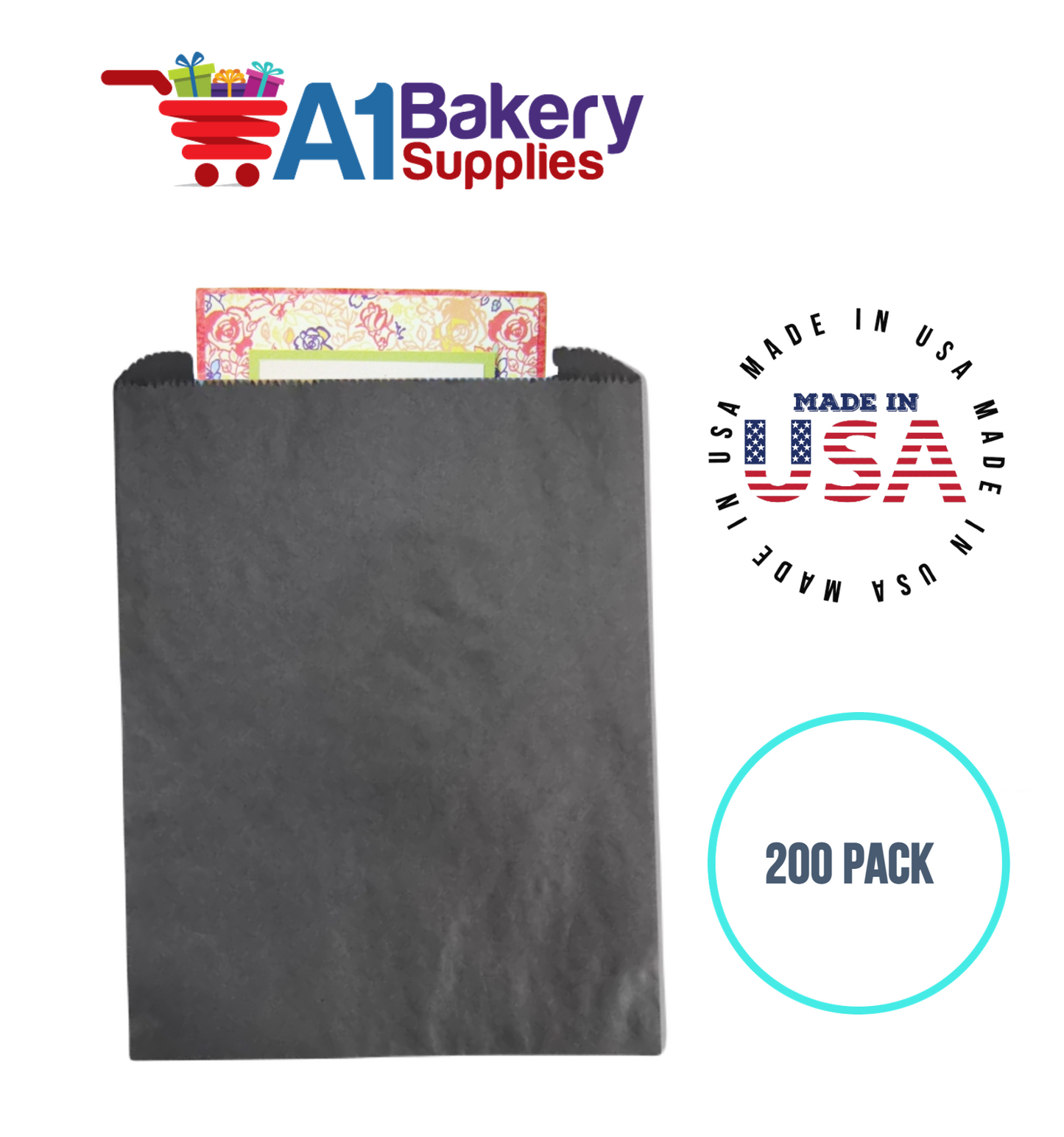 Black Flat Merchandise Bags, Medium, 200 Pack - 8.5"x11"