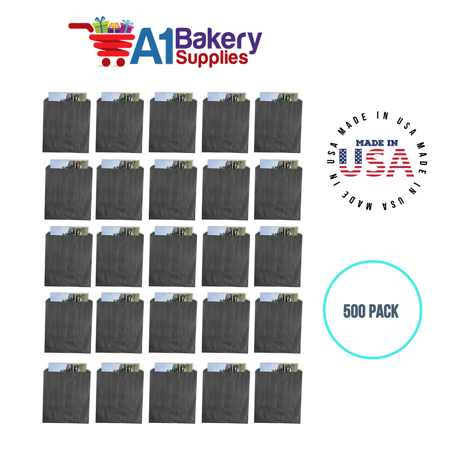 Black Flat Merchandise Bags, Medium, 500 Pack - 12"x15"