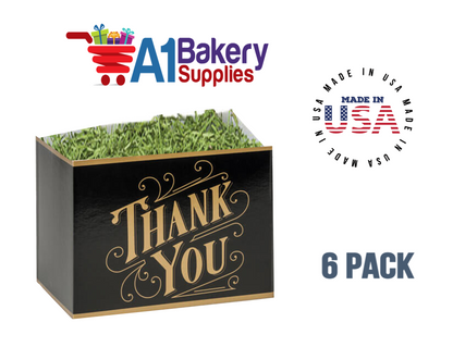 Black & Gold Thanks Basket Box, Theme Gift Box, Small 6.75 (Length) x 4 (Width) x 5 (Height), 6 Pack