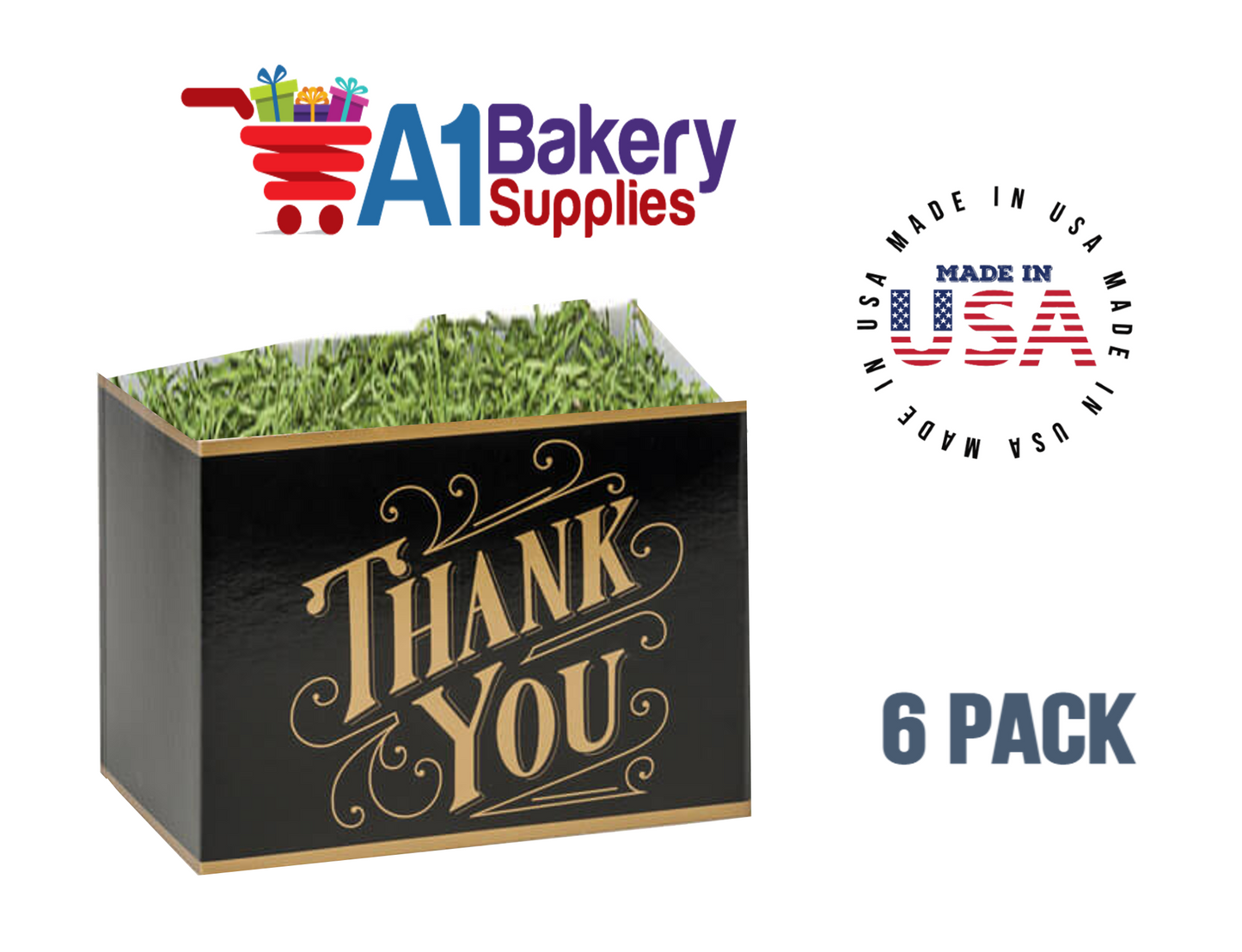 Black & Gold Thanks Basket Box, Theme Gift Box, Large 10.25 (Length) x 6 (Width) x 7.5 (Height), 6 Pack