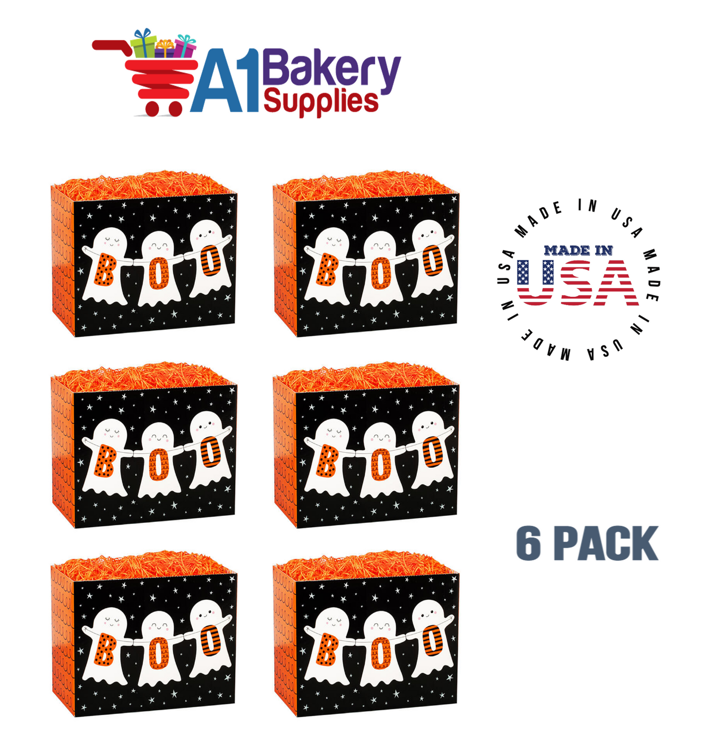 Boo Ghosts Basket Box, Theme Gift Box, Small 6.75 (Length) x 4 (Width) x 5 (Height), 6 Pack