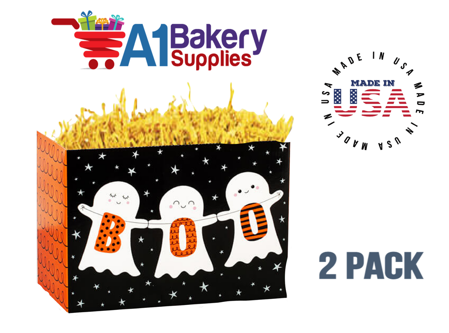 Boo Ghosts Basket Box, Theme Gift Box, Small 6.75 (Length) x 4 (Width) x 5 (Height), 2 Pack