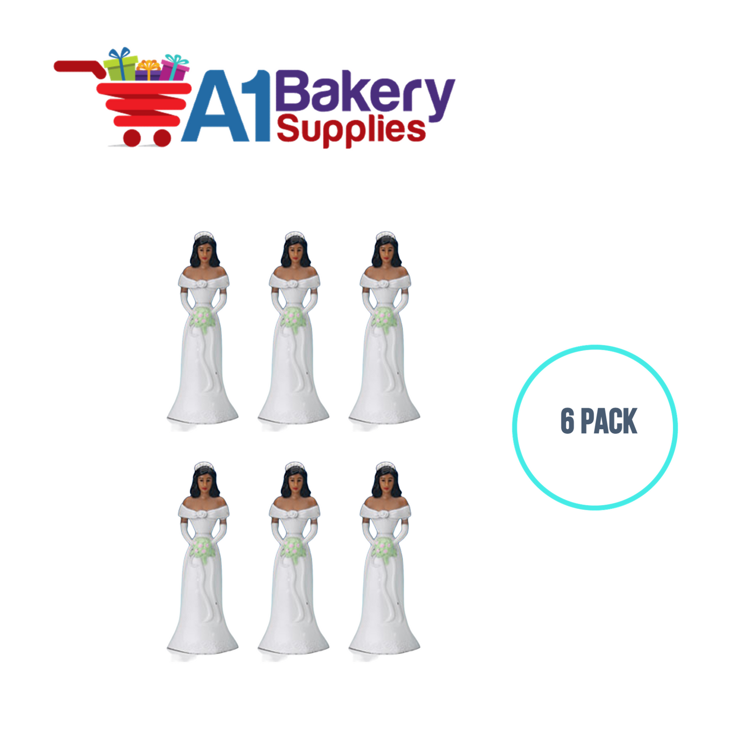 A1BakerySupplies Bride - White - A.A. 6 pack Wedding Accessories for Birthday Cake Decorations and Marriages