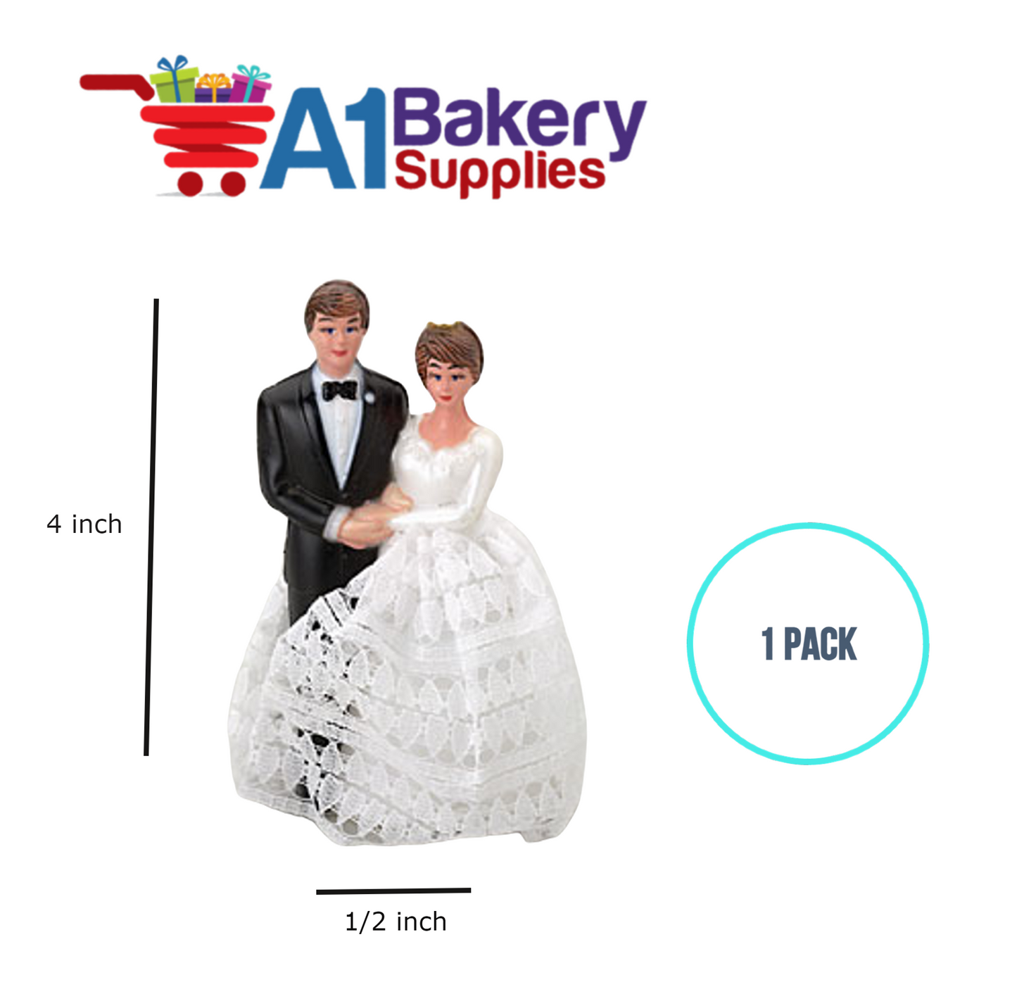 A1BakerySupplies Bride & Groom W/Lace Dress 1 pack Wedding Accessories for Birthday Cake Decorations and Marriages