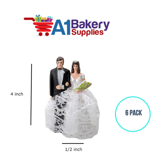 A1BakerySupplies Bride & Groom W/Lace Dress 6 pack Wedding Accessories for Birthday Cake Decorations and Marriages