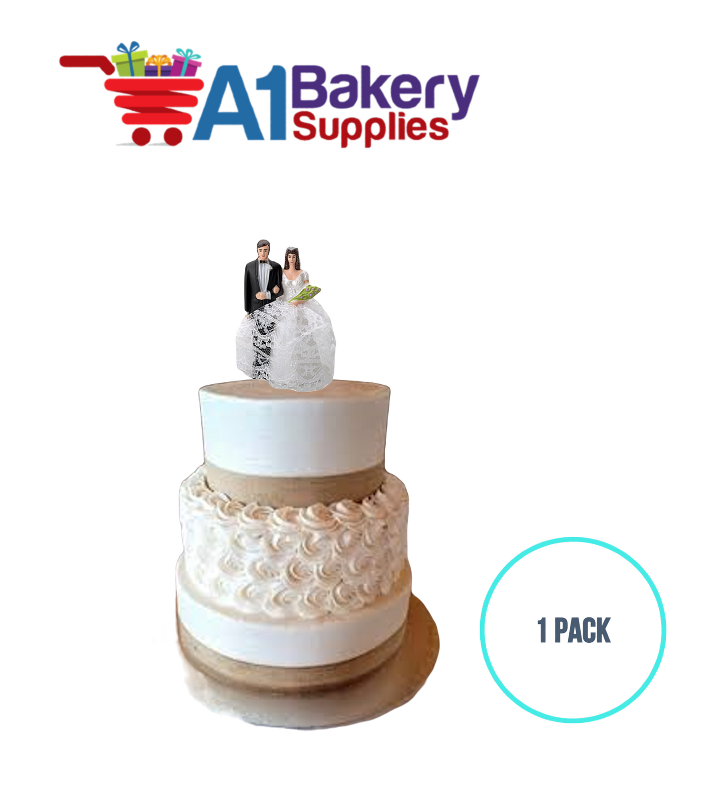 A1BakerySupplies Bride & Groom W/Lace Dress 1 pack Wedding Accessories for Birthday Cake Decorations and Marriages